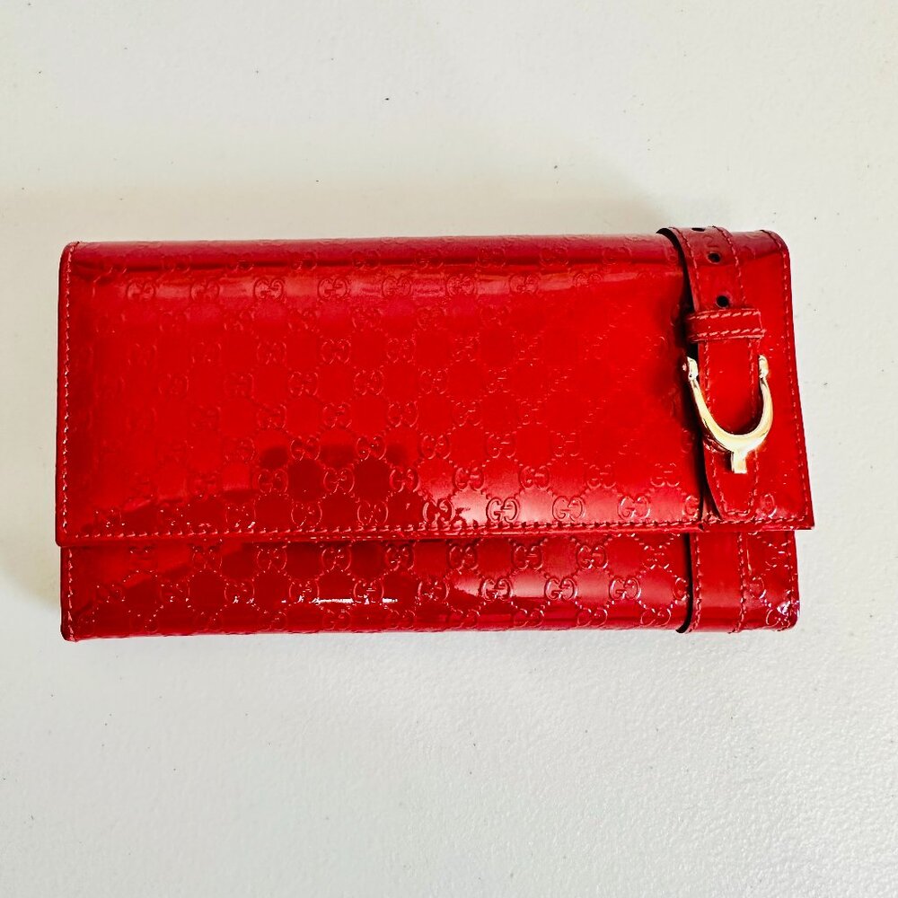 GUCCI MICRO GUCCISSIMA RED PATENT LEATHER CONTINENTAL LONG WALLET 309760-0416